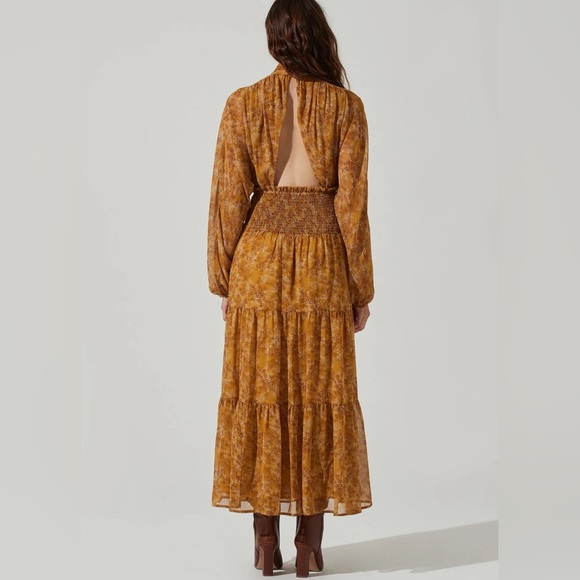 NWT ASTR The Label Floral Mock Neck Smocked Waist Maxi Dress - Picture 2 of 8